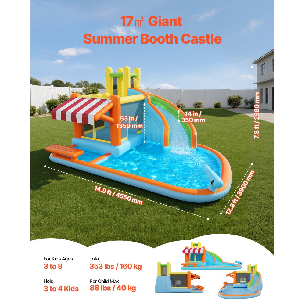 VEVOR Inflatable Bounce House, 14.9 x 12.8 x 7.8 ft Inflatable Bounce House Water Slide, Bouncer Castle with Castle