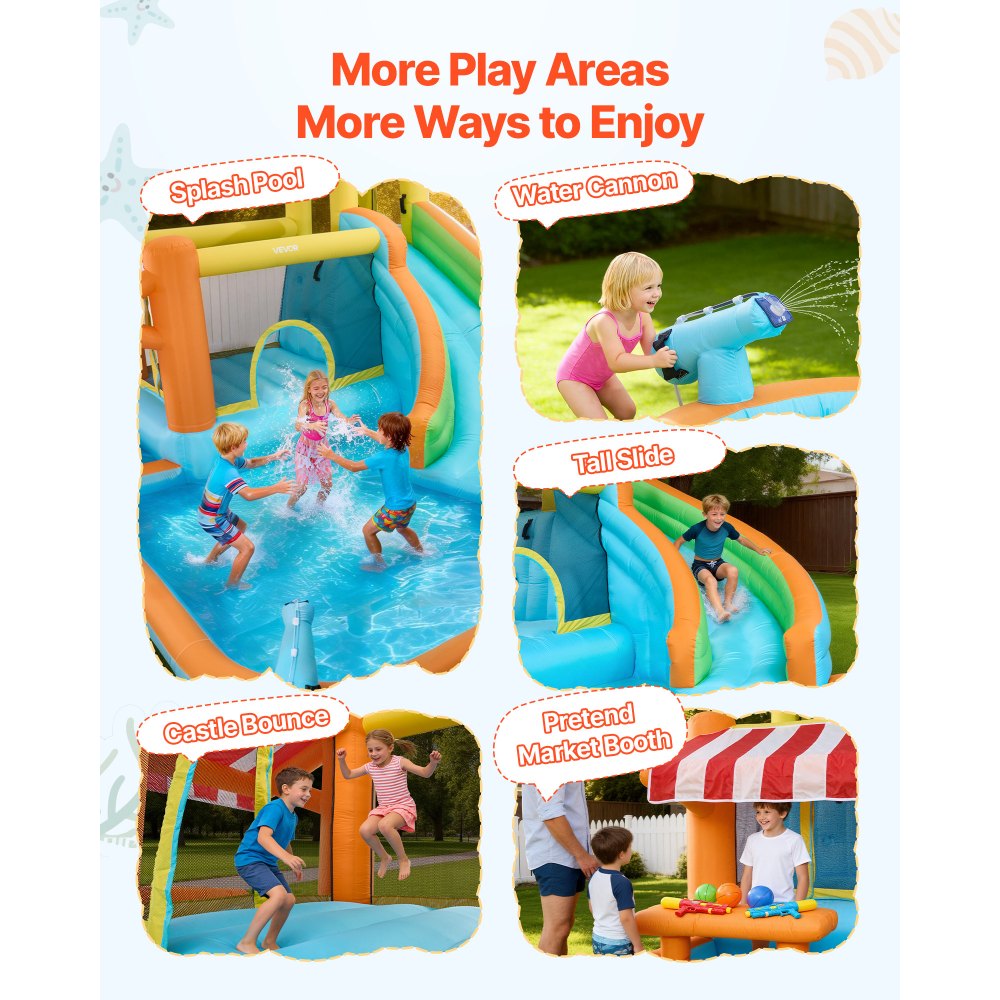 VEVOR Inflatable Bounce House, 14.9 x 12.8 x 7.8 ft Inflatable Bounce House Water Slide, Bouncer Castle with Castle
