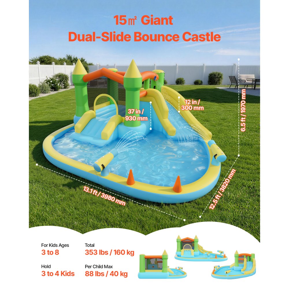 VEVOR Inflatable Bounce House, 12.5 x 13.1 x 6.5 ft Inflatable Bounce House Water Slide, Bouncer Castle with Castle