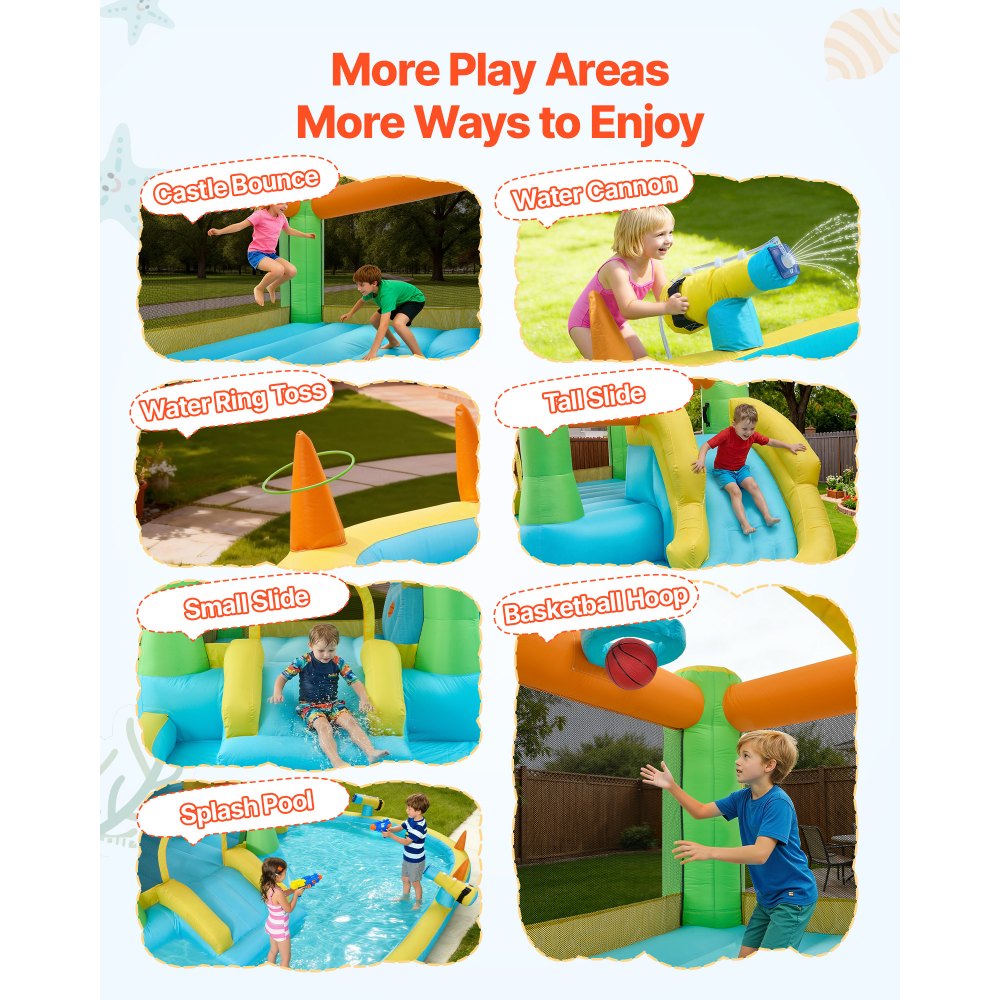 VEVOR Inflatable Bounce House, 12.5 x 13.1 x 6.5 ft Inflatable Bounce House Water Slide, Bouncer Castle with Castle