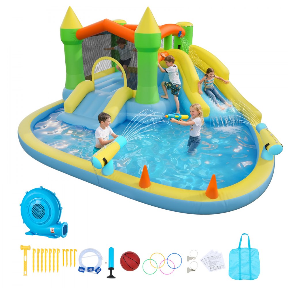 VEVOR Inflatable Bounce House, 12.5 x 13.1 x 6.5 ft Inflatable Bounce House Water Slide, Bouncer Castle with Castle