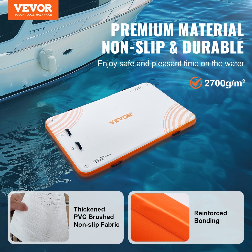 VEVOR Inflatable Floating Dock, 8 x 5FT Inflatable Dock Platform, Non-Slip Water Floating Dock Mat with Portable