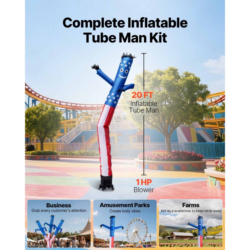 VEVOR Inflatable Tube Man with Blower, 20 ft Tall, Wacky Waving Wind Flying Inflatable Dancing Tube Guy with 1 HP IPX3