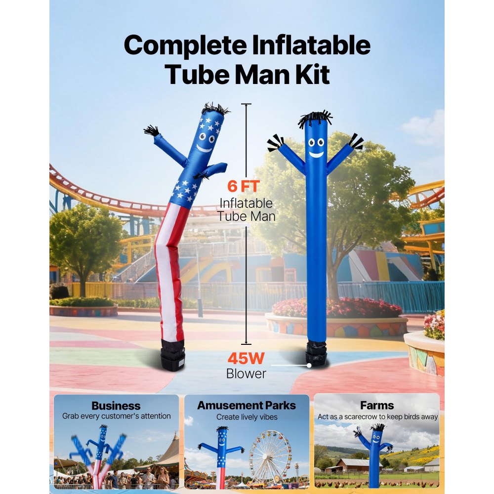 VEVOR Inflatable Tube Man with Blower, 6 ft Tall, Wacky Waving Wind Flying Inflatable Dancing Tube Guy with 1/15 HP