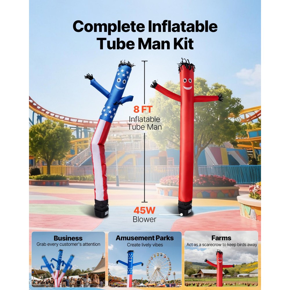 VEVOR Inflatable Tube Man with Blower, 8 ft Tall, Wacky Waving Wind Flying Inflatable Dancing Tube Guy with 1/15 HP