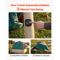 VEVOR Camping Tent, 4 Person Inflatable Cabin Tent with Rechargeable Pump, TPU Air Tube & 5 Large Mesh Windows