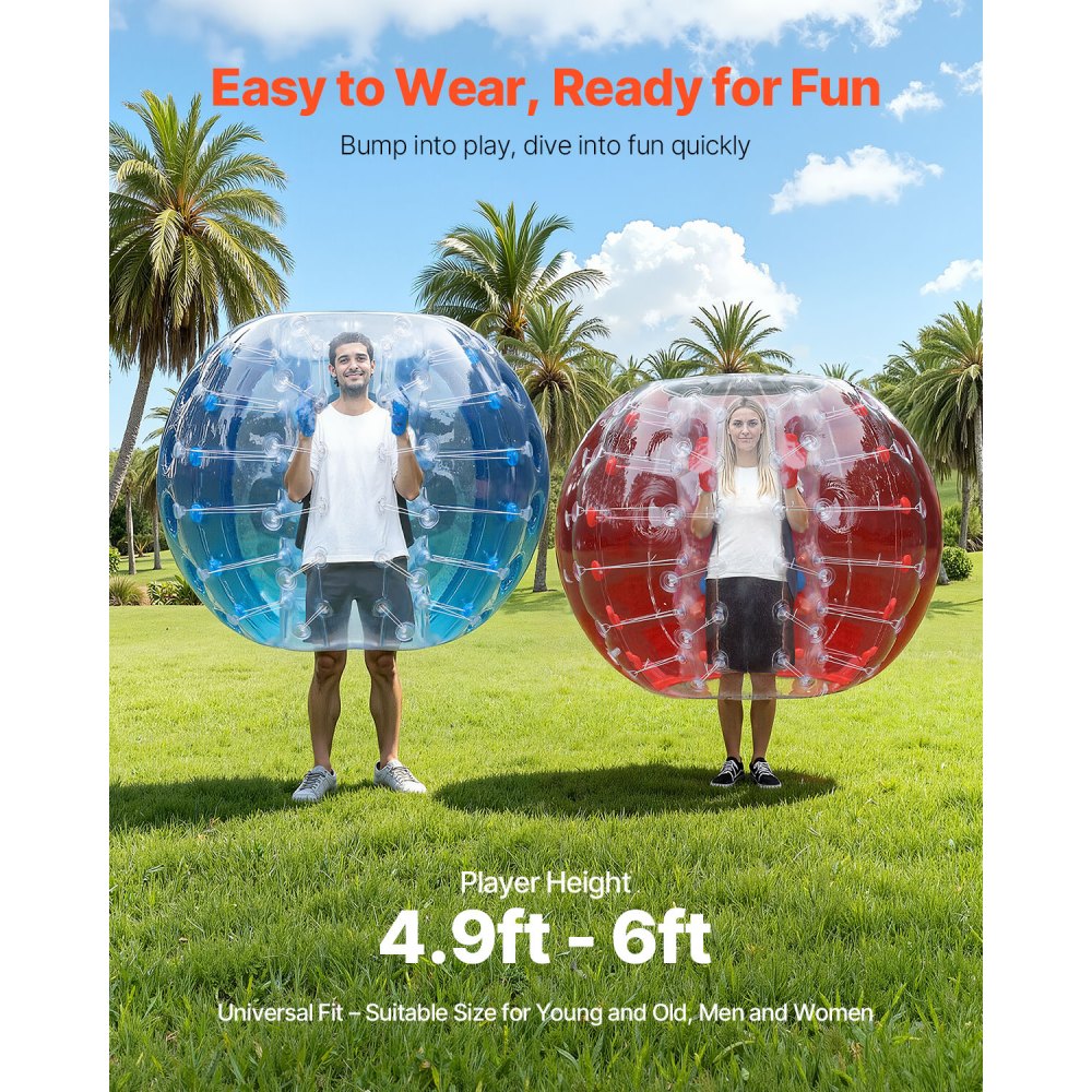 VEVOR Inflatable Bumper Balls 2-Pack, 5FT/1.5M Body Sumo Zorb Balls for Teen & Adult, 0.8mm Thick PVC Human Hamster