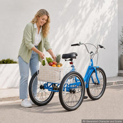 VEVOR Adult Tricycle 24 inch Trike for Adult 3 Wheel Cruiser Bike, with Cargo Basket, Adjustable Seat, and Double-Wall