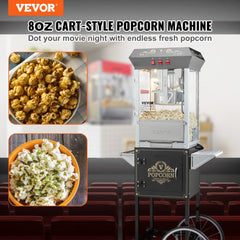 VEVOR Popcorn Maker with Cart, 850W Popcorn Popper Machine, 8 Oz Kettle Makes 48 Cups per Batch, Popcorn Maker Equipped