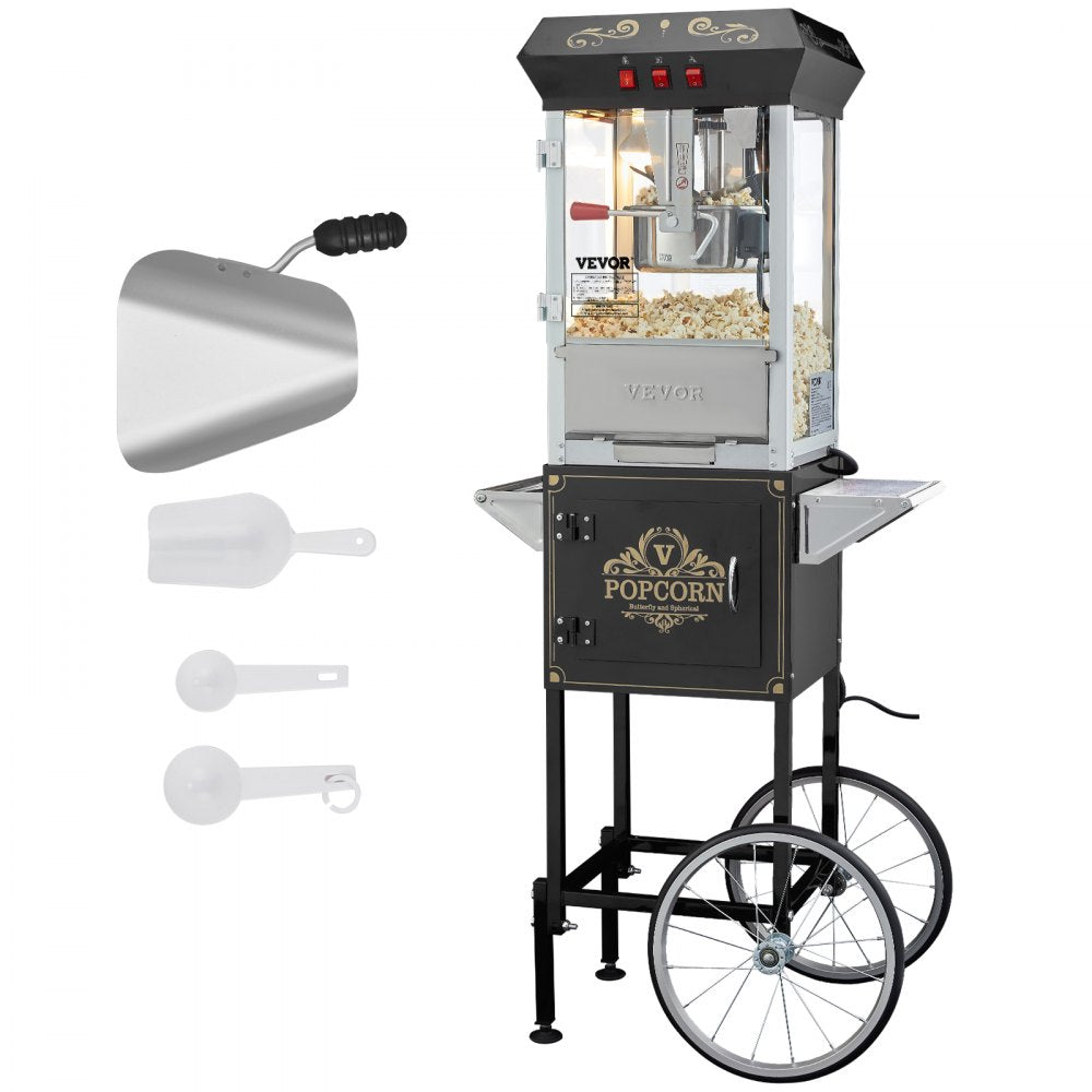 VEVOR Popcorn Maker with Cart, 850W Popcorn Popper Machine, 8 Oz Kettle Makes 48 Cups per Batch, Popcorn Maker Equipped