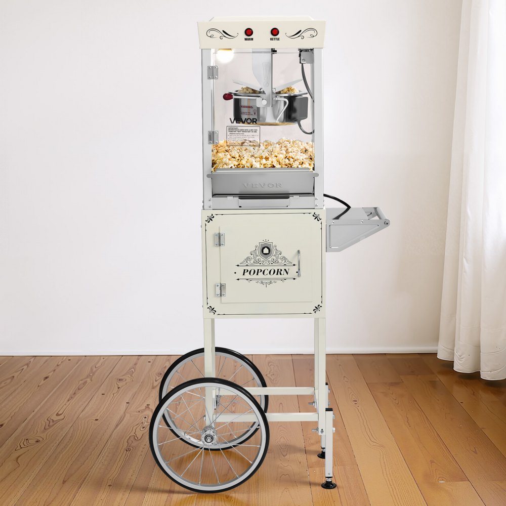 VEVOR Popcorn Machine with Cart, 8oz Stainless Steel Kettle, 800W Commercial Popcorn Maker, 48 Cups per Batch Theater