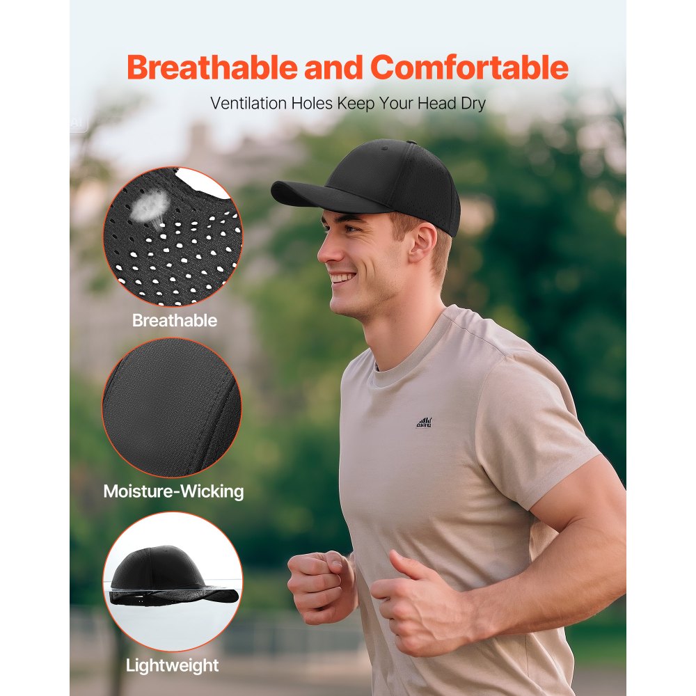 VEVOR Baseball Cap, Plain Baseball Hat with Breathable Fabric, Adjustable Size, Lightweight Summer Thin Sports Caps