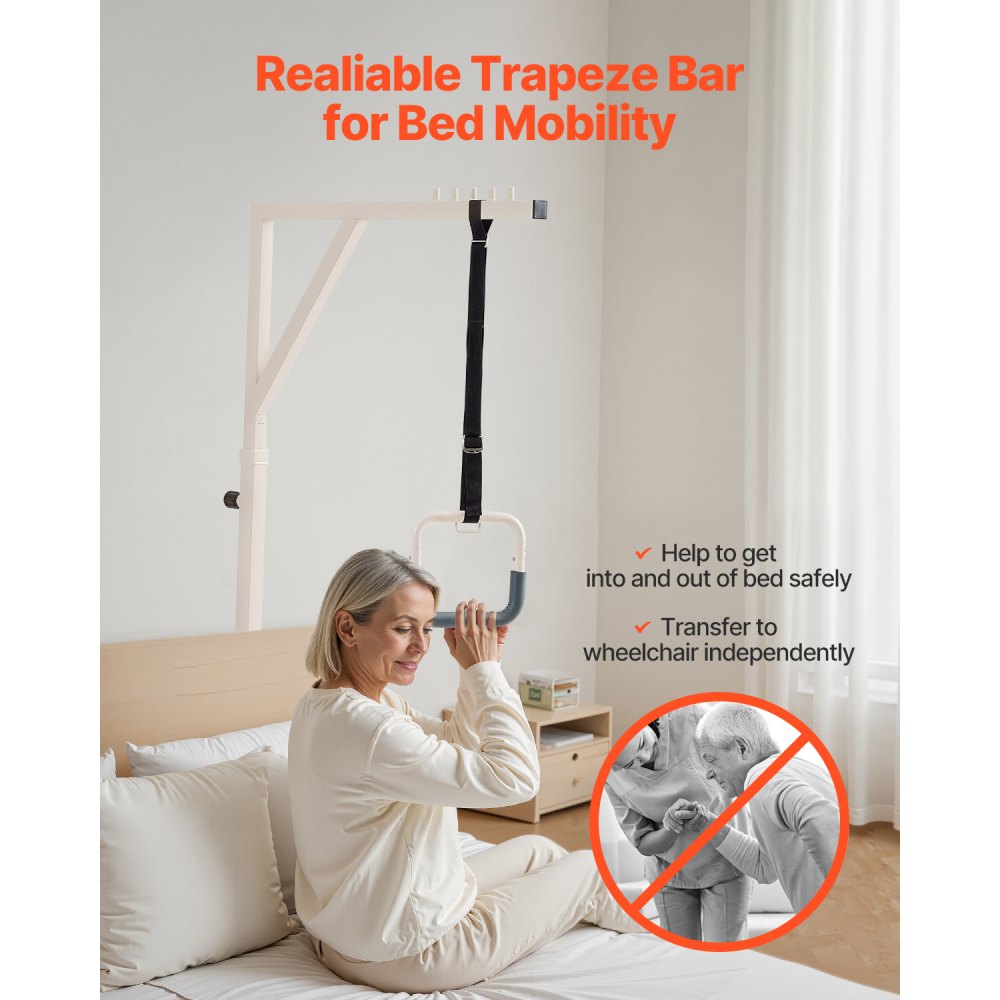 VEVOR Trapeze Bar for Bed Mobility, Height-Adjustable Bed Trapeze with 2 Casters, 350LBS Weight Capacity Heavy Duty