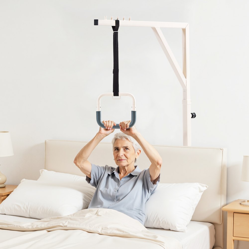 VEVOR Trapeze Bar for Bed Mobility, Height-Adjustable Bed Trapeze with 2 Casters, 350LBS Weight Capacity Heavy Duty
