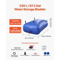 VEVOR Water Storage Bladder, 87.2 Gal Collapsible Water Storage Bag, Wear-Resistant 1000D PVC Soft Waters Bag