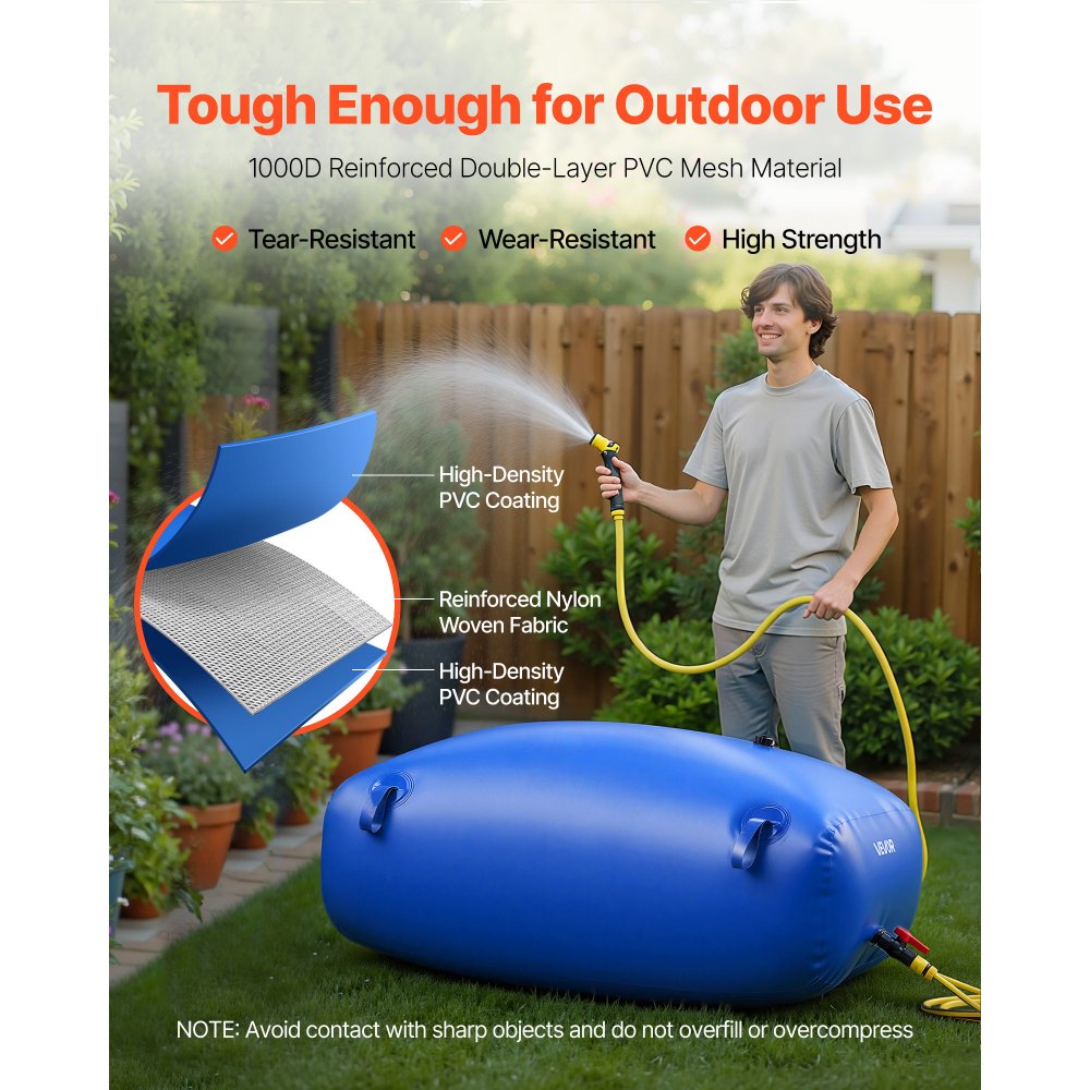 VEVOR Water Storage Bladder, 87.2 Gal Collapsible Water Storage Bag, Wear-Resistant 1000D PVC Soft Waters Bag