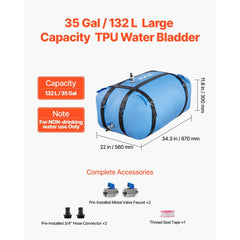 VEVOR Water Storage Bladder, 35 Gallon Large Capacity TPU Soft Water Bag, Portable & Collapsible Water Storage