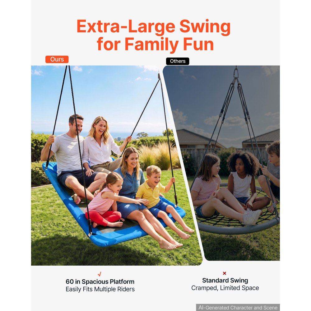 VEVOR Platform Tree Swing for Kids and Adults 700 lbs 60" Rectangle Blue, for Backyard Outdoor & Indoor, 900D Oxford