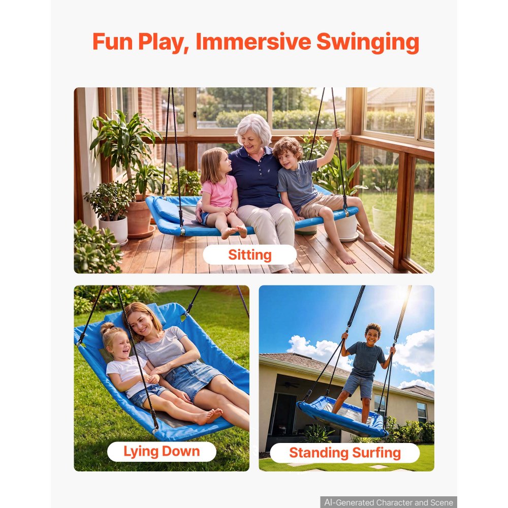 VEVOR Platform Tree Swing for Kids and Adults 700 lbs 60" Rectangle Blue, for Backyard Outdoor & Indoor, 900D Oxford