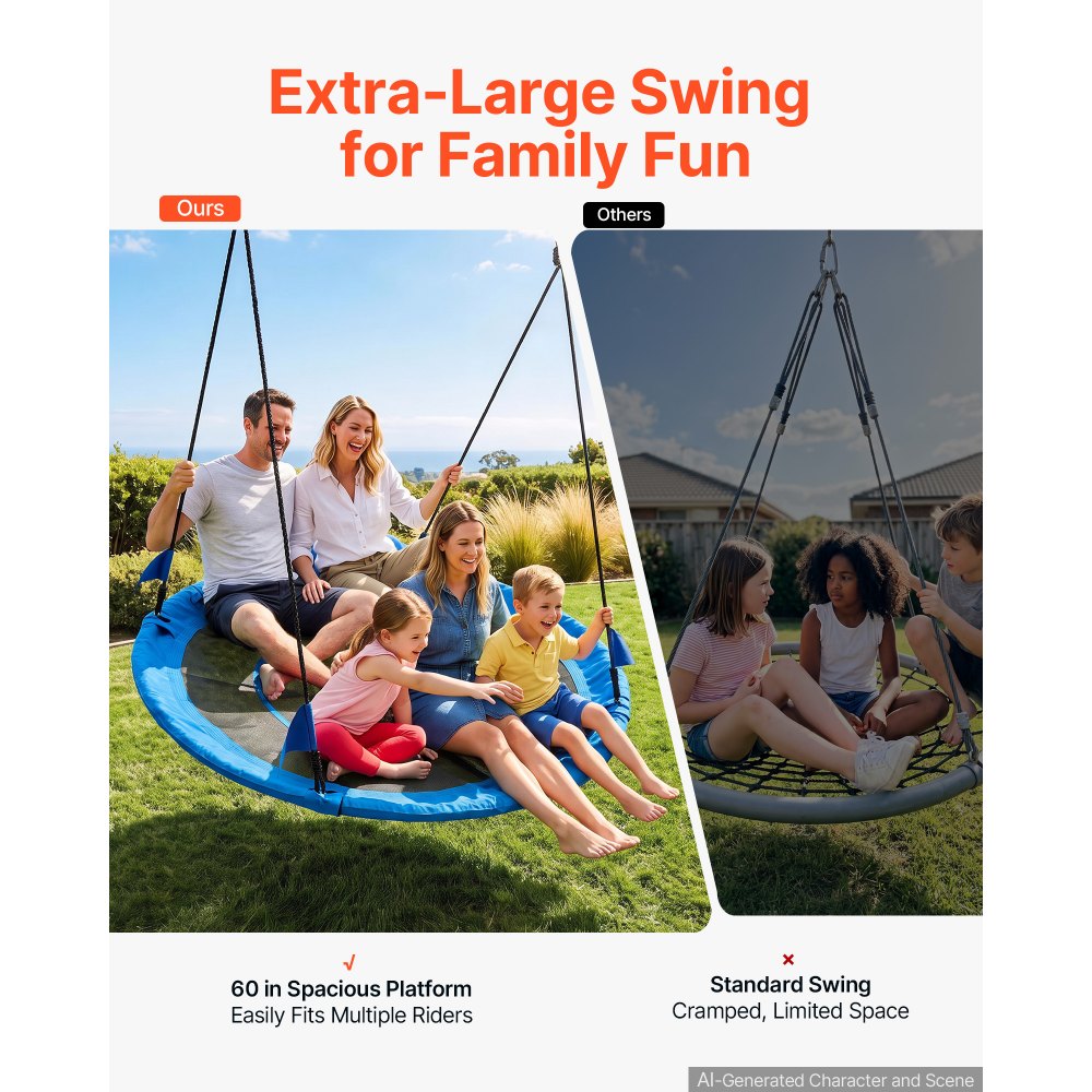 VEVOR Tree Swing 60" Saucer Swing for Kids & Adults 700 lbs Weight Capacity, for Backyard Outdoor & Indoor, 360°