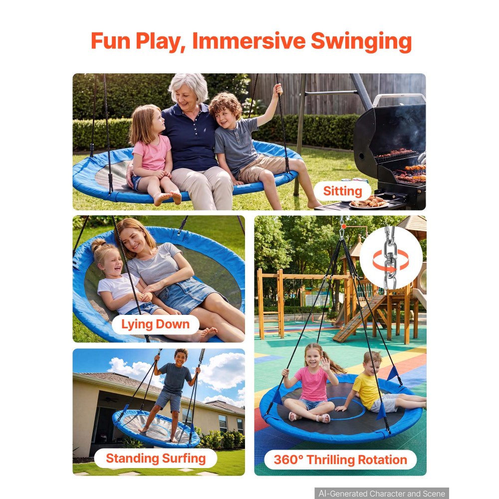 VEVOR Tree Swing 60" Saucer Swing for Kids & Adults 700 lbs Weight Capacity, for Backyard Outdoor & Indoor, 360°
