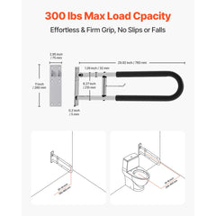 VEVOR Toilet Safety Rail, 30 Inch U-Shaped Handicap Grab Bar, Foldable Senior Safety Pole, Flip Up Toilet Grab Bars