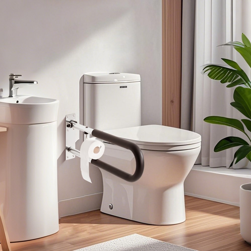 VEVOR Toilet Safety Rail, 30 Inch U-Shaped Handicap Grab Bar, Foldable Senior Safety Pole, Flip Up Toilet Grab Bars