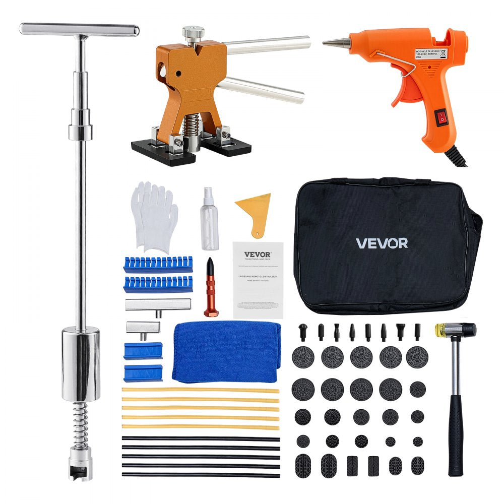 VEVOR Dent Puller Kit, 61 PCS Paintless Dent Removal Kit with Golden Lifter, Slide Hammer T-Bar, Glue Gun, Auto Body