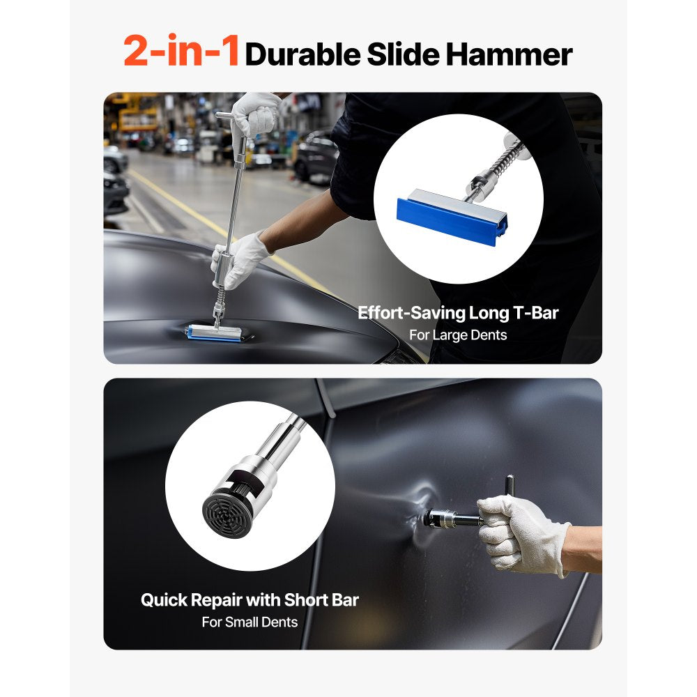 VEVOR Dent Puller Kit, 100 PCS Paintless Dent Removal Kit with Golden Lifter, Bridge Puller, Slide Hammer T-Bar, Glue