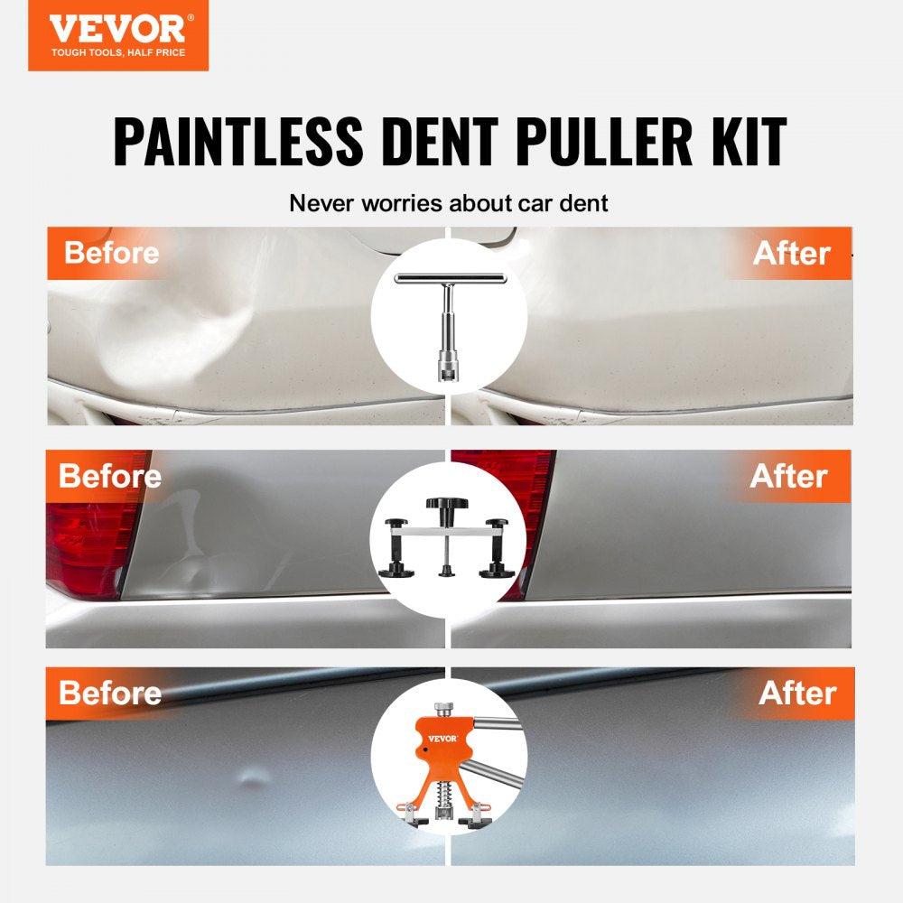 VEVOR 69 PCS Dent Repair Kit, Auto Car Body Paintless Dent Removal Tool Kit, Golden Lifter, Bridge Puller, Slide Hammer