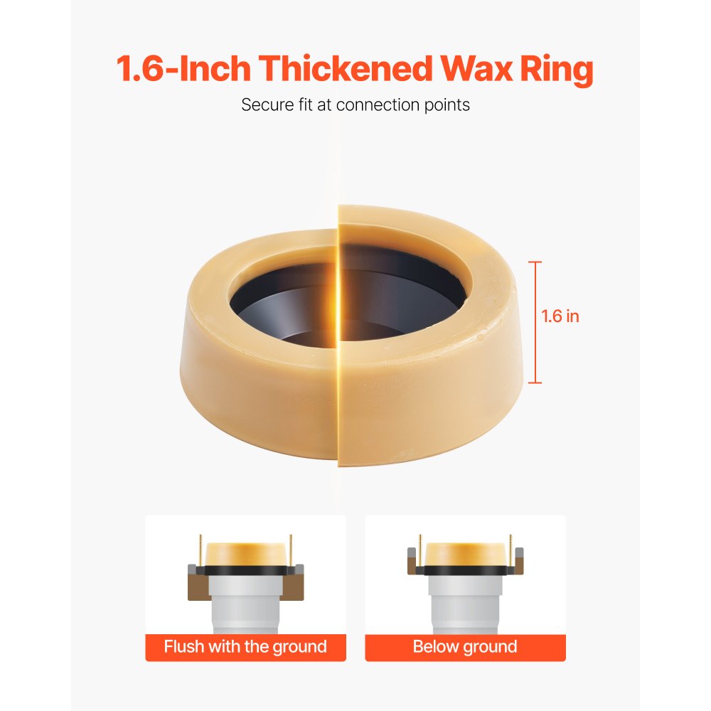 VEVOR Toilet Wax Ring Kit, 1.6-Inch Extra Thick Wax Ring for Toilet Bowls with Rust-Resistant Brass Bolts, Caps and