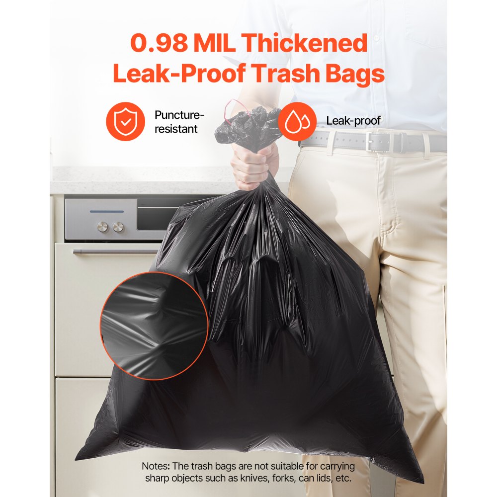 VEVOR Drawstring Trash Bags, 30 Gallon 50 Count Tall Kitchen Trash Bags, Extra Thick Tough and Durable Garbage Bag