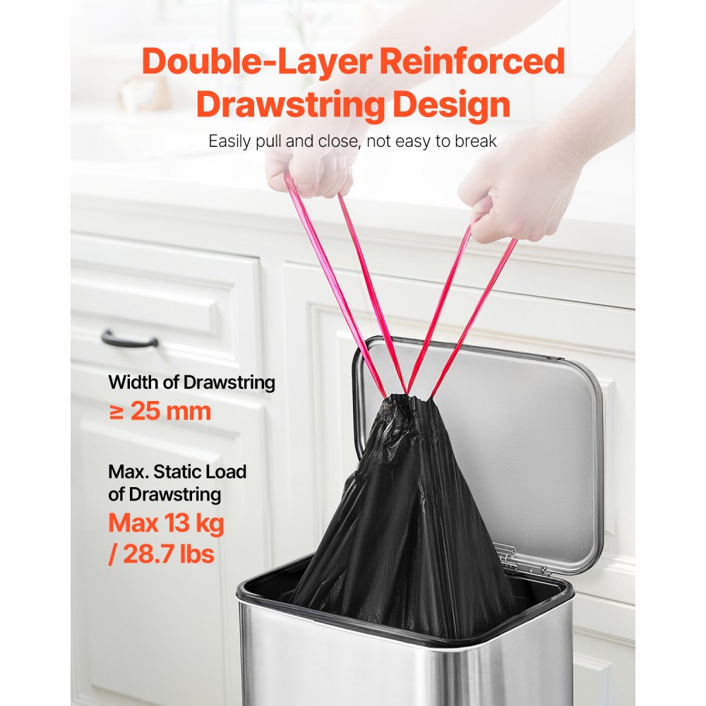 VEVOR Drawstring Trash Bags, 30 Gallon 50 Count Tall Kitchen Trash Bags, Extra Thick Tough and Durable Garbage Bag