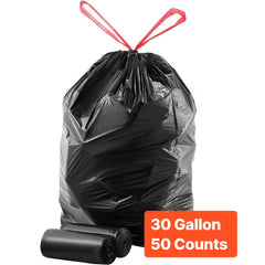 VEVOR Drawstring Trash Bags, 30 Gallon 50 Count Tall Kitchen Trash Bags, Extra Thick Tough and Durable Garbage Bag
