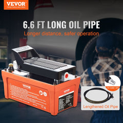 VEVOR Air Hydraulic Pump, 10,000 PSI 1/2 Gal Reservoir, NPT 3/8" Oil Outlet, NPT 1/4" Inlet, 6.6 ft Pipe, Foot Actuated