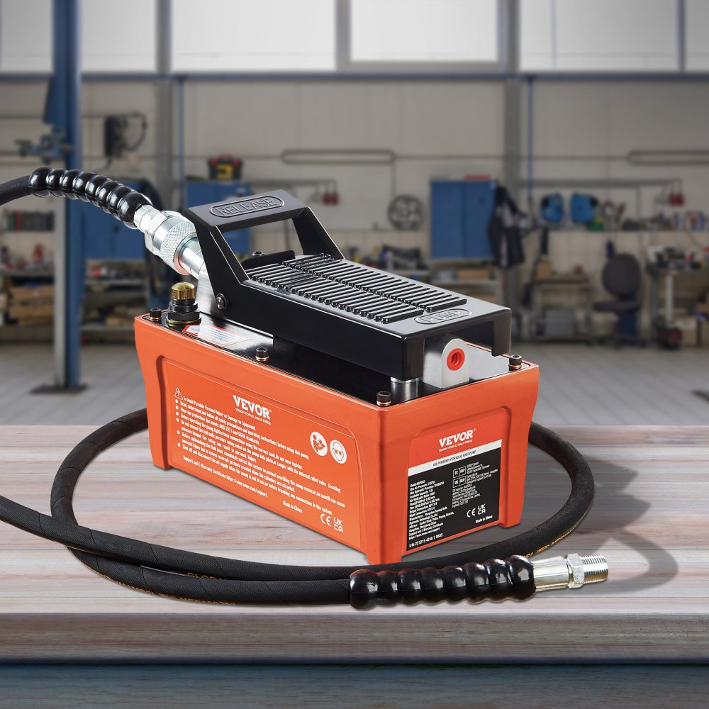 VEVOR Air Hydraulic Pump, 10,000 PSI 1/2 Gal Reservoir, NPT 3/8" Oil Outlet, NPT 1/4" Inlet, 6.6 ft Pipe, Foot Actuated