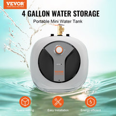 VEVOR Electric Mini-Tank Water Heater 4-Gallon Tank, 1440W Hot Water Boiler Storage, Safety Temperature Pressure Valve