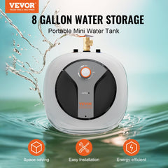 VEVOR Electric Mini-Tank Water Heater 8-Gallon Tank, 1440W Hot Water Boiler Storage, Safety Temperature Pressure Valve