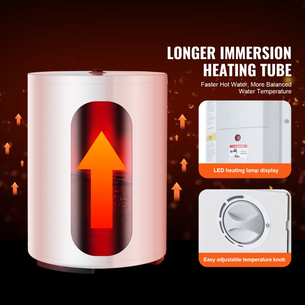 VEVOR Electric Water Heater, 10 Gallon Tank Instant Hot Water Heater, 1.6Kw Tankless Water Heater w/ LED Display,Knob