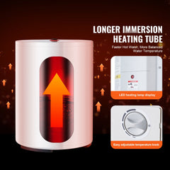 VEVOR Electric Water Heater, 10 Gallon Tank Instant Hot Water Heater, 1.6Kw Tankless Water Heater w/ LED Display,Knob