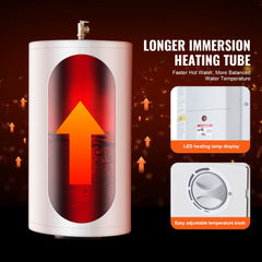 VEVOR Electric Water Heater, 18 Gallon Tank Instant Hot Water Heater, 1.6Kw Tankless Water Heater w/ LED Display,Knob