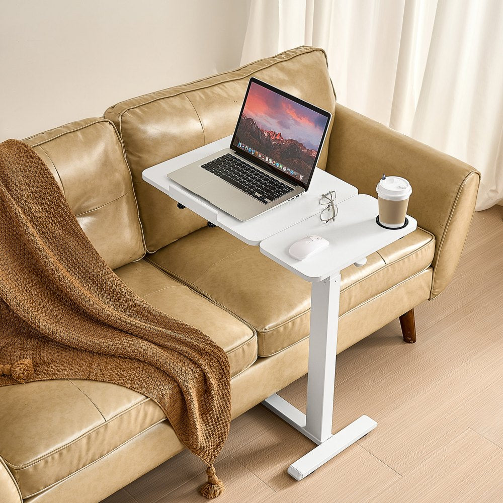 VEVOR Overbed Table, Mobile Bed Side Table with Flip Desktop and 4 Hidden Wheels, Height & Angle Adjustable Rolling