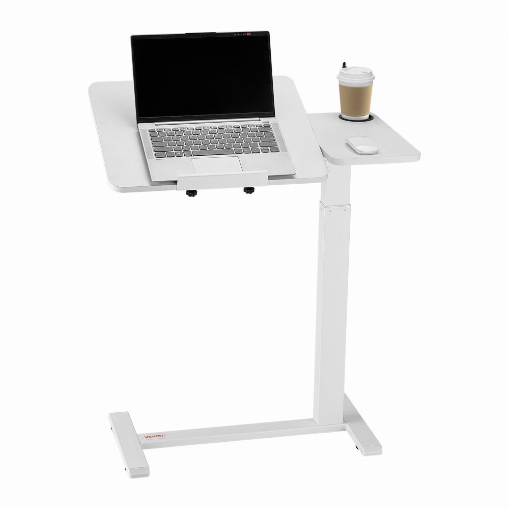 VEVOR Overbed Table, Mobile Bed Side Table with Flip Desktop and 4 Hidden Wheels, Height & Angle Adjustable Rolling