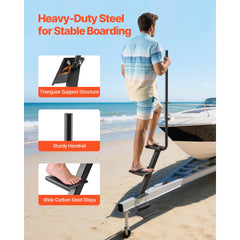 VEVOR Boat Trailer Steps, 3-Step, Heavy-Duty Boat Trailer Steps with Handle, Non-Slip Surface, 3 Mounting Angle