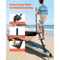 VEVOR Boat Trailer Steps, 4-Step, Heavy-Duty Boat Trailer Steps with Handle, Non-Slip Surface, 3 Mounting Angle