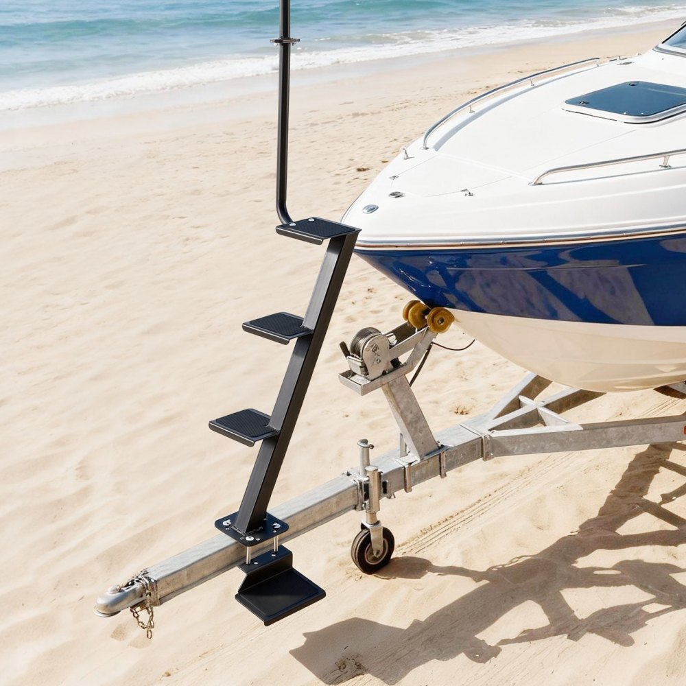 VEVOR Boat Trailer Steps, 4-Step, Heavy-Duty Boat Trailer Steps with Handle, Non-Slip Surface, 3 Mounting Angle