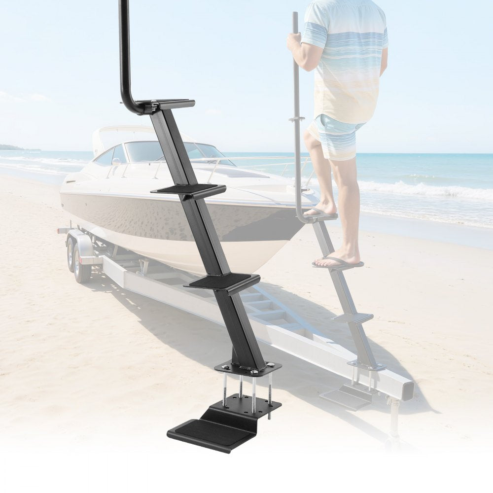 VEVOR Boat Trailer Steps, 4-Step, Heavy-Duty Boat Trailer Steps with Handle, Non-Slip Surface, 3 Mounting Angle