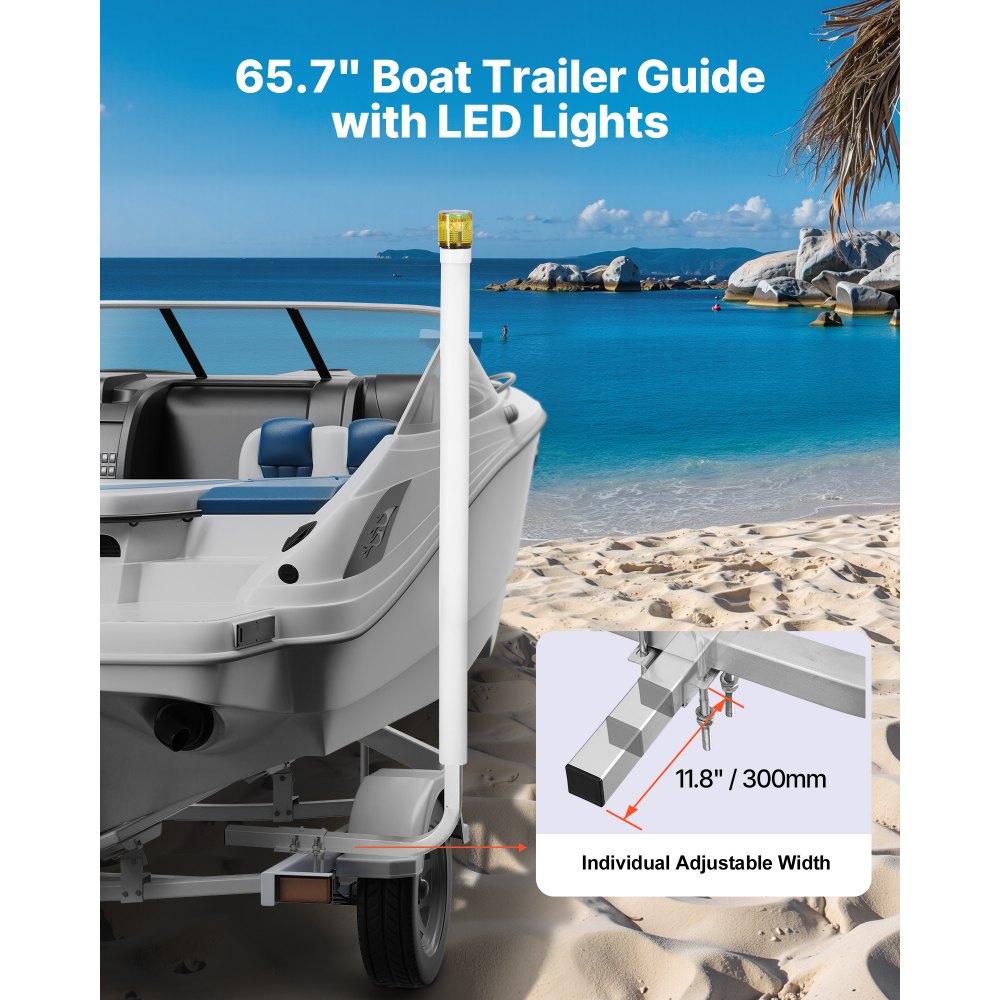 VEVOR Boat Trailer Guide, 65.7 in with LED Light Trailer Guide Poles, 2PCS High-Hardness Steel Guide-Ons, Wide