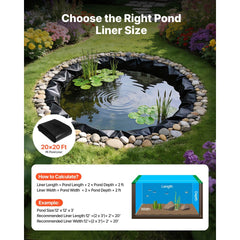 VEVOR 20 x 20 ft Pond Liner, 14 Mil Thickness, 3-Layer Reinforced PE Fish Koi Pond Liner for Outdoor Ponds, with Hemmed
