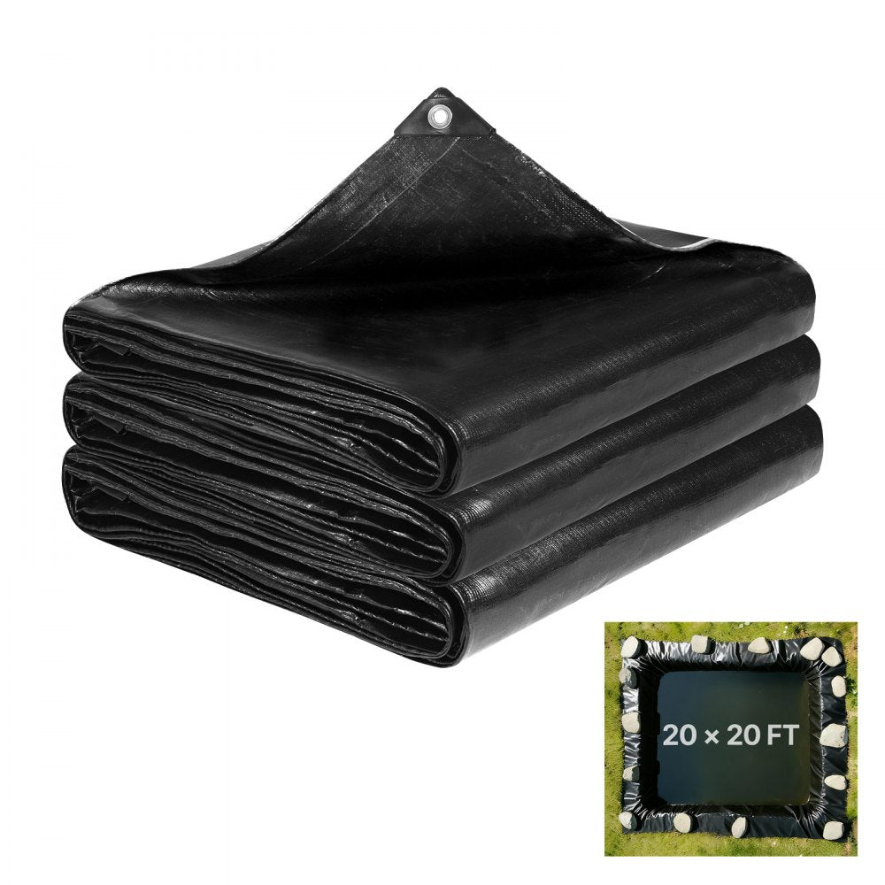 VEVOR 20 x 20 ft Pond Liner, 14 Mil Thickness, 3-Layer Reinforced PE Fish Koi Pond Liner for Outdoor Ponds, with Hemmed